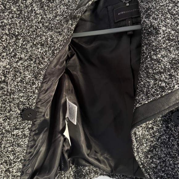 BCBG Maxazria Black/White/ Gray Tweed Quilted Leather combo jacket /coat XXS - Picture 6 of 14